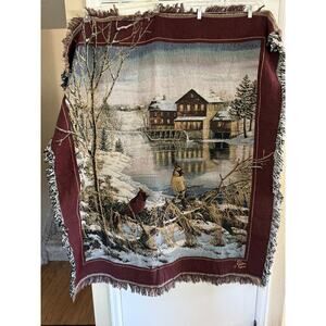 Tapestry Throw Blanket Cardinal Winter Scene 56" Mill Sam Timm A5
